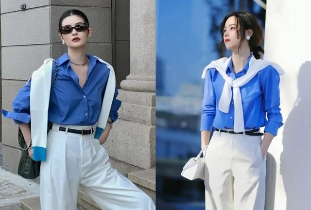 ​“蓝+白”的搭配，简单大方又高级，很适合夏天！什么年纪都能穿